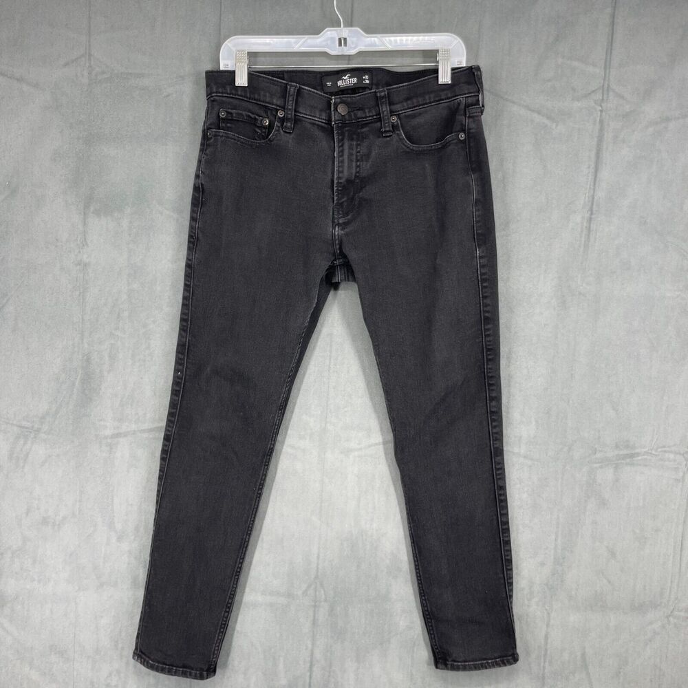 Hollister Jeans Mens W32 L30 Black Skinny Leg Cotton Blend Stretch Preppy